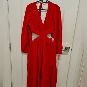 Elegant Red V-Neck Cutout Dress